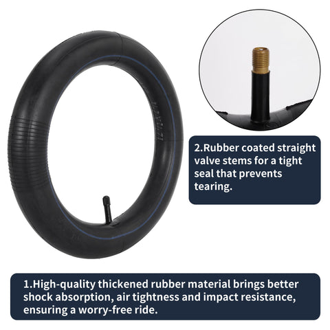 Two Pack 12 5 X 2 25 Bike Inner Tubes 1 2 mm Extra Thick Butyl Rubber Heavy Duty Flat Resistant Tubes For Kids BMX And Strollers, showcasing rubber valve stems.