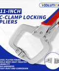 Locking Pliers Set Three Pack Pro Grade For Welding And Metalworking, 11 Inch C Clamp Pliers with nickel plated finish and padded jaw