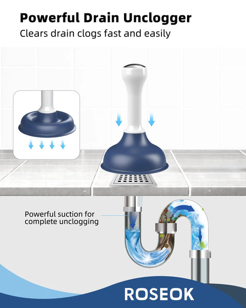 Heavy Duty Mini Sink Plunger With Short Handle Creates Solid Suction To Rip Through Stubborn Clogs Right Away In Kitchen Bathtubs And Floor Drains Premium Plumbing Gear For Quick Home Repair positioned over a drain.