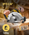 Seven And One Fourth Inch Brushless Cordless Circular Saw Heavy Duty Beast With Two Premium Blades And Rip Fence Guide Compatible With DeWalt 20v Max Battery Tool Only cutting wood with max depth 2.36 inches