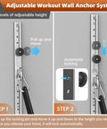 Adjustable Resistance Band Wall Mount System Heavy Duty Steel Anchor Kit For Home Gym showing height adjustment mechanism.