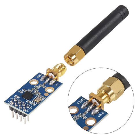 Clutch Drop Cc1101 Wireless Transceiver Module With Durable Sma Antenna, close-up of module and antenna attachment.