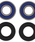 Premium Front Wheel Bearing And Seal Kit For Kawasaki Ninja Ex300 With Rubber Sealed Double Ball Bearings, blue and black seals.