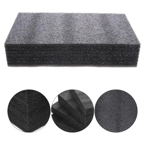 Two Piece Black Polyethylene Foam Pads Deliver Kickass Shock Resistant Cushioning for Heavy Duty Tool Storage while Guarding Gear against Dampness and Mold Damage during Custom Crafts and DIY Work - Black foam pads in various angles.