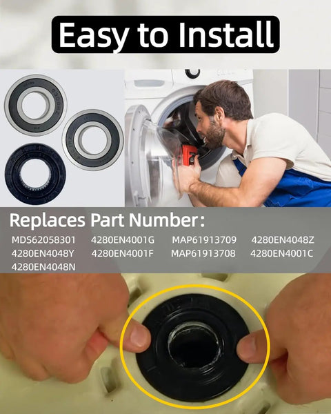 Premium Pro Grade Washer Tub Bearing Seal Kit Replacement For Lg And Kenmore Appliances Heavy Duty Nitrile Rubber seals being installed.