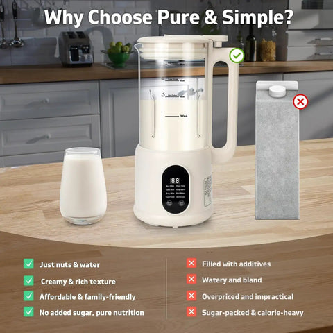 All In One Nut Milk Maker For Almond, Oat, Soy Milk And Plant Based Drinks, 40oz Capacity, 8 Functions displayed on kitchen counter