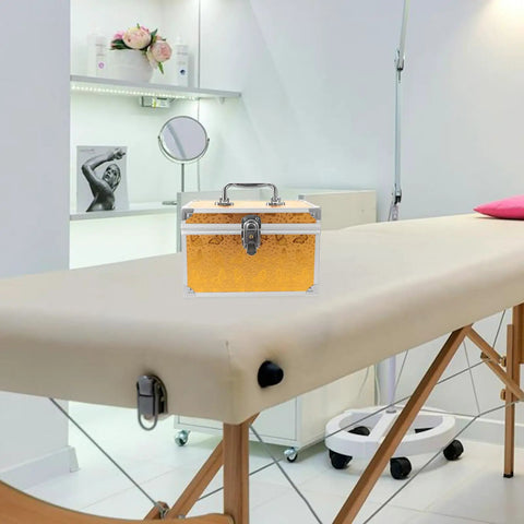 Built Tough Aluminum Tool Box With Secure Lock And Heavy Duty Handle For Mechanics And Field Pros Compact Organizer Gear Hauler on a massage table.