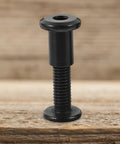 Top Shelf M6x25 Black Stainless Steel Binding Screws With Matching Cap Nuts close-up showing precise threading and flat cap.