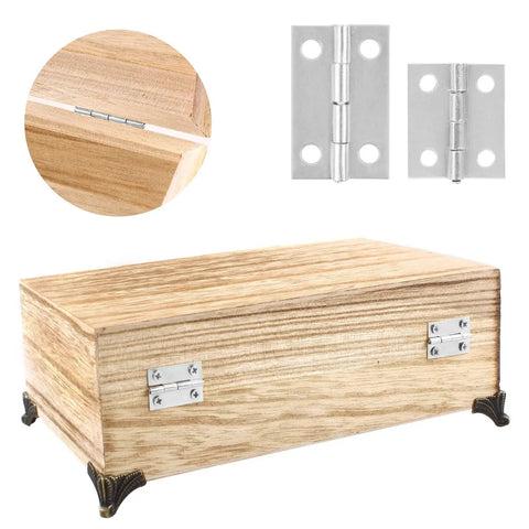 Rock Solid 70 Pcs Mini Hinge Set With 300 Tiny Screws Includes Both 24 X 16 Mm And 18 X 15 Mm Sizes used on a wooden box.