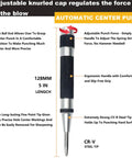 Two Pack Steel Automatic Center Punch With Adjustable Stroke, 5 Inch Length, Spring Loaded, Knurled Steel Handle, shown with features