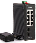 Industrial Beefy 8 Port Gigabit Ethernet Switch with 2 SFP Ports, DIN Rail and Wall Mountable, UL Power Supply Included