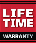 Red and black lifetime warranty badge logo