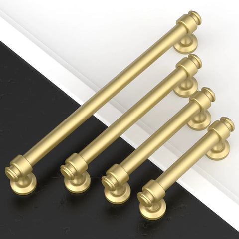 10 Pack 10 Inch Brushed Gold Cabinet Handles For Kitchen Drawers And Cupboards Top Shelf Smooth Glide Hardware displayed on a surface.