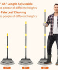 Heavy Duty Leaf Rake For Lawns With Back Saving Long Handle 65 Inch Gardening Rake With 18.5 Inch Wide Head And 25 Tines For Quick Yard Cleanup Anti Rust Steel Construction shown with adjustable handle sizes 37, 51, and 65 inches.