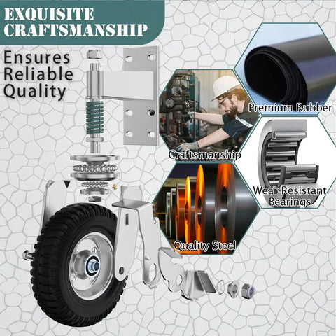 Heavy Duty 8 Inch Gate Wheels With Brake Rock Solid Spring Suspension Fence Rollers showcasing durable steel and premium rubber components.