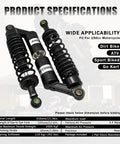 Pair 320mm Motorcycle Shocks Universal Rear Air Shock Absorbers For Off Road Bikes Street Bikes ATVs 150cc-750cc Center Distance Fit Check Heavy Duty Performance Beef Up Your Ride, product specifications and dimensions displayed