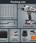 Pocket Sized Portable Arc Welder 110V Handheld With IGBT Inverter, Five Current Settings, Ultra Lightweight shown with accessories
