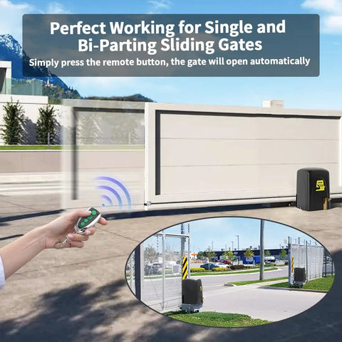 Rock Solid Commercial Chain Drive Sliding Gate Opener handles heavy lifting with remote access for single and bi-parting gates.