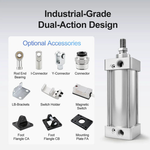 Industrial-grade dual-action accessories for Bombproof Pneumatic Air Cylinder Featuring 4 Inch Bore And 13.78 Inch Stroke SC100x350.