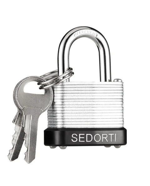 Beefy Heavy Duty Laminated Steel Padlocks Set One And A Quarter Inch Wide With Keyed Alike Pack Of 48 for gym lockers and luggage.