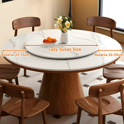 Total Game Changer Bamboo Lazy Susan Turntable 90cm Rotating Serving Tray on dining table with flowers and fruits.