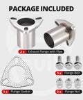 Road Ready 3 Bolt Exhaust Flange Repair Package With 304 Stainless Steel Header Pipe And Thick Gasket Set For Your Whip Quick Fix Undercarriage Swap includes flanges, pipe, gasket, bolts.
