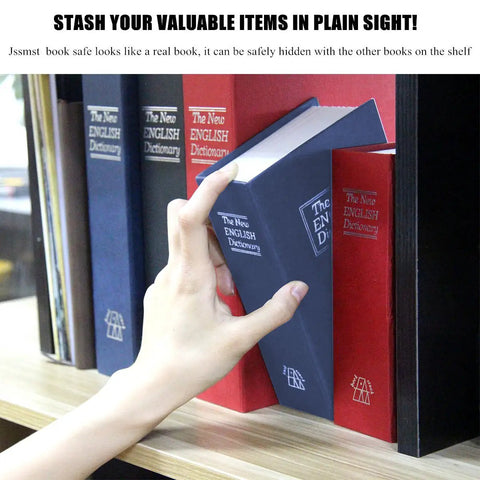 Hidden Book Safe With Key Lock And Dictionary Diversion Fake Book Safe For Cash And Valuables, Metal Safe Box, small navy