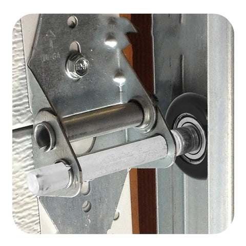 Close-up of Two Pack Heavy Duty Nylon Garage Door Rollers With Dead Silent Bearing Construction and Rock Smooth Glide Action for No Sweat Track Replacement Jobs In Black.