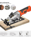 Heavy Duty Mini Circular Saw With Beefy 4 Amp Motor And Crisp Laser Sight For Dang Clean Cuts On PVC Laminate Drywall And 2x4s Featuring Slick Dust Collection Port on wood cutting.