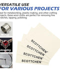 4 Pack Pro Grade Wool Polishing Cloths For Buffing And Lapping 6 Inch By 4 Inch By 1.55mm shown with uses for metal, jewelry, glass