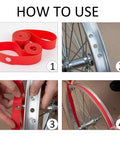 2 Pack 26 Inch Red Bicycle Rim Strip Tape With Nylon Inner Tube Protection shown in use on bike wheel