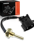 Front view of A-Premium coolant temperature sensor with brass threaded stem and black 2-pin connector