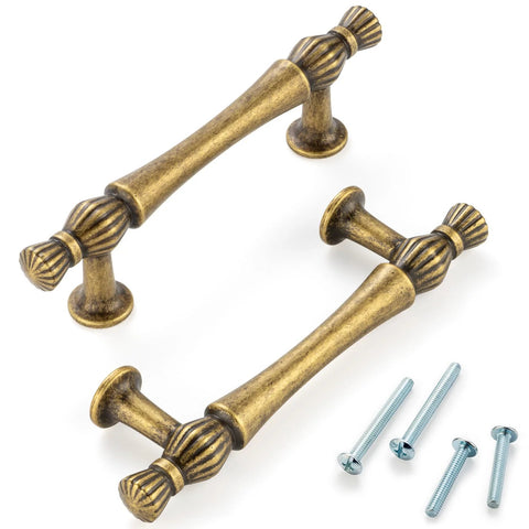 10 Pack 3 Inch Hole Centers Antique Brass Cabinet Pulls Vintage Brass Cabinet Hardware With Two Screw Sizes Included