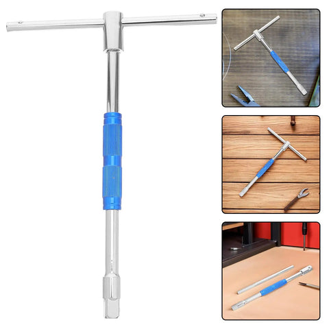 Heavy Duty Ratcheting T Handle Hex Socket Wrench Built Like A Tank For Daily Garage Tune Ups Quick Angle Shift Smooth Grip Fix Your Ride Auto Tool, chrome finish with blue grip.
