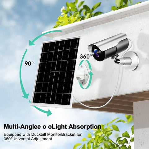 15W Solar Panel With 20000mAh Battery Backup For 5V Gadgets shown mounted with camera, adjustable for optimal solar absorption.