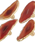 Smooth Agate Slice Drawer Knobs With Sleek Brass Handles And Glossy Gold Plated Edges, four red agate cabinet pulls for home decor.