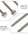 Self Tapping And Self Drilling Kit In 410 Stainless Steel With Washer Head showing hexagon washer head screws