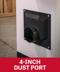 4-inch dust port on Beefy 8-Inch Jointer With Straight Knives, 2 HP 230V Single-Phase, Heavy-Duty One-Piece Stand, JWJ-8CS