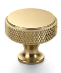 Premium Champagne Bronze Cabinet Knobs And Drawer Pulls Collection Featuring Swanky Knurl Texture And Rust Resistant Appeal For Stylish Home Projects Using Hella Sturdy Aluminum, round knob with knurled grip design, 305mm diameter.