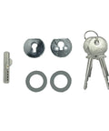 Premium Chrome Universal Plunger Lock Keyed Alike Setup Swings Open Dead Nuts Smooth For Glass Or Wood Doors Quarter To Half Inches Thick components including keys and lock parts.