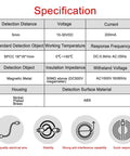Square Inductive Proximity Sensor Switch Non Shield Type SN04-N Detection Distance 5mm 10-30V DC 200mA specifications chart