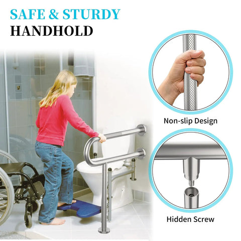 Real Deal Brushed Nickel Toilet Support Rail With Rock Solid Non Slip Grip For Seniors And Bath Safety 24 Inch wall-mounted grab bar