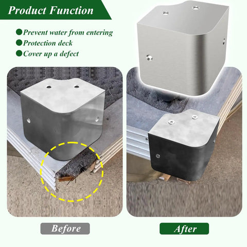 Before and after of 316 Stainless Steel Pontoon Boat Deck Corner Caps For 90 Degree Rounded Corners Not For Right Angles Marine Grade Deck Hardware