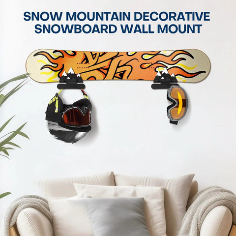Heavy Duty Snowboard Wall Mount Set Space Saving Indoor Board Rack For Garage Or Bedroom with helmet and goggles on display.