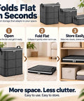 Rock Solid Heavy Duty Foldable Storage Cubes With Secure Snap Lids And Reinforced Carry Handles For Super Roomy Home Organization and Bulky Linen Transport Gear, showing folding and storage process.