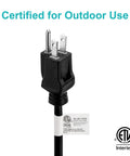 Built Different 25 Ft Extension Cord Oil Resistant Sjtow Power Cable For Automotive Farm And Ranch With Three Prong Grounded Plug 15 Amp Black Wire close-up of grounded plug.
