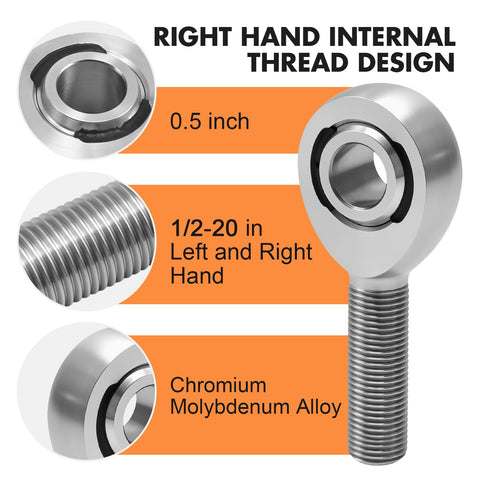 Shop Built Hot Rod Hardware Featuring Half Inch Chromoly Heim Joint Rod Ends With Left And Right Hand Threads For Steering Suspension And Traction Bars Wrench Turning Essential For Beatdown Drives right hand thread design with 0.5 inch size and chromium molybdenum alloy.
