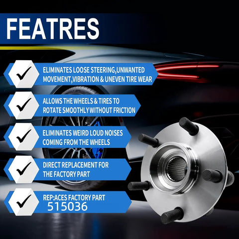 Features of Heavy Duty Front Wheel Bearing Hub Assembly Pair For Cadillac Escalade Escalade Esv Escalade Ext Chevy Avalanche 2002-2006 4wd Awd 4x4 Direct Bolt On Replacement 515036.