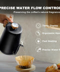 Pouring coffee with Gooseneck Electric Kettle With Built-In Thermometer, 1L Stainless Steel, 1000W Fast Boil, Auto Shut-Off, Precise Control