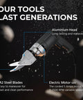 Powerful Electric Shears That Slice Through Five Eighths Inch Thick Fiber Cement Siding And Backerboard Like A Hot Knife Through Butter With Two Thousand Five Hundred Rpm Motor And Heavy Duty A Two Steel Blades For Fast Clean Cuts Every Time, featuring aluminum head and A2 steel blades.